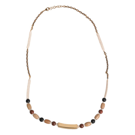 Dolce & Gabbana Black Gold Wooden Beaded Logo Pendant Necklace