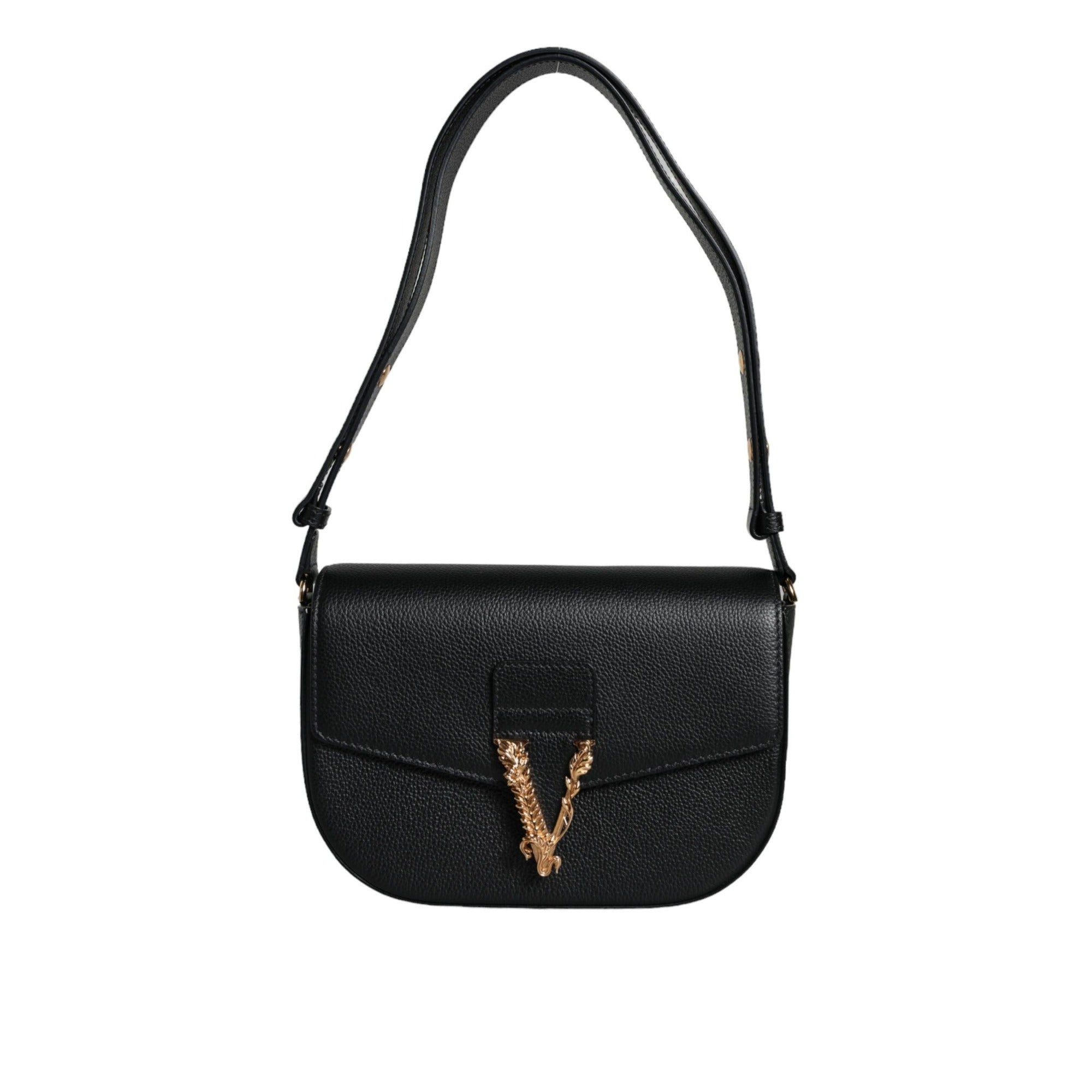 Versace Black Grainy Logo Crossbody Shoulder Bag
