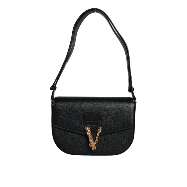 Versace Black Grainy Logo Crossbody Shoulder Bag