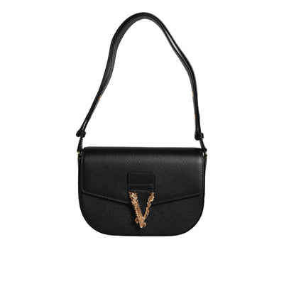 Geantă de umăr Versace Crossbody neagră, cu logo granulat