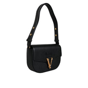 Versace Black Grainy Logo Crossbody Shoulder Bag