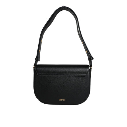 Versace Black Grainy Logo Crossbody Shoulder Bag