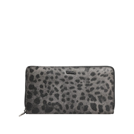 Portofel Continental Dolce & Gabbana Negru Gri Leopard Piele cu Fermoar Pe Toată Lungimea