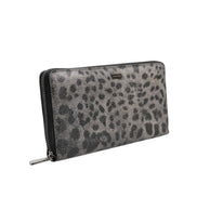 Portofel Continental Dolce & Gabbana Negru Gri Leopard Piele cu Fermoar Pe Toată Lungimea