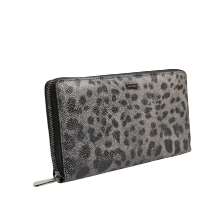 Portofel Continental Dolce & Gabbana Negru Gri Leopard Piele cu Fermoar Pe Toată Lungimea