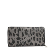 Portofel Continental Dolce & Gabbana Negru Gri Leopard Piele cu Fermoar Pe Toată Lungimea