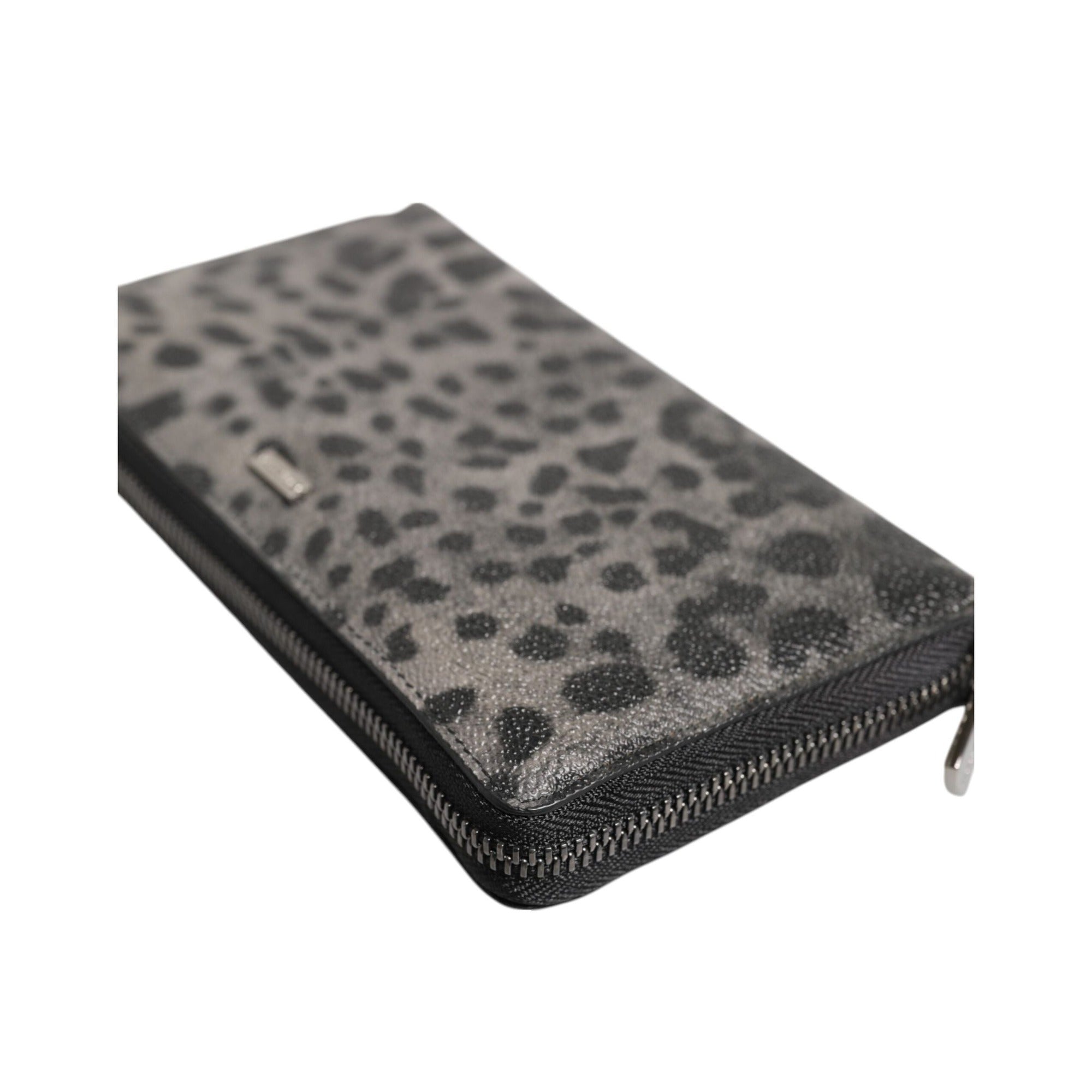 Portofel Continental Dolce & Gabbana Negru Gri Leopard Piele cu Fermoar Pe Toată Lungimea