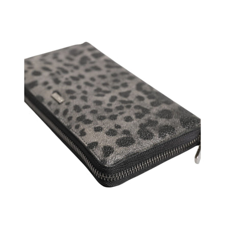 Portofel Continental Dolce & Gabbana Negru Gri Leopard Piele cu Fermoar Pe Toată Lungimea