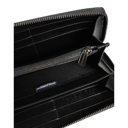 Portofel Continental Dolce & Gabbana Negru Gri Leopard Piele cu Fermoar Pe Toată Lungimea