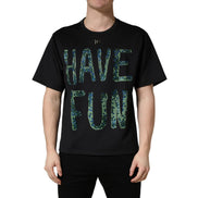 Tricou negru cu aplicații la baza gâtului Dolce & Gabbana Have Fun