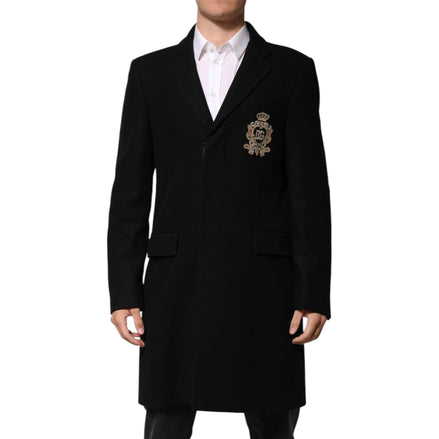 Sacou blazer Dolce & Gabbana negru, cu un singur rând de nasturi și aplicație heraldică