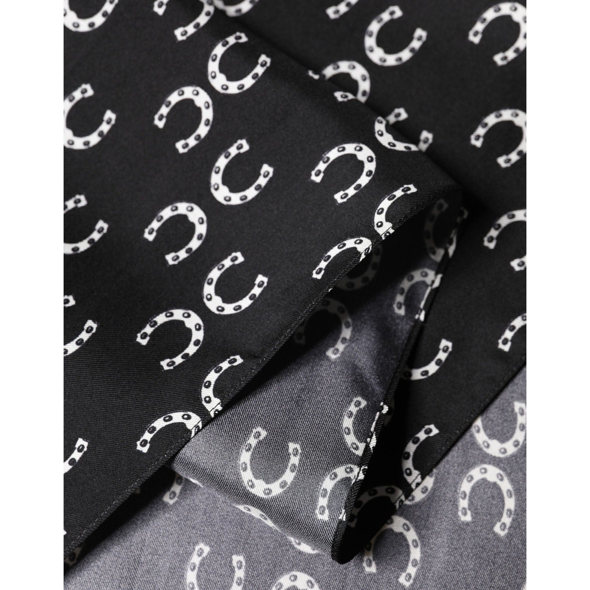 Dolce & Gabbana Black Horseshoe Silk Neck Foulard 136cm x 23cm Scarf