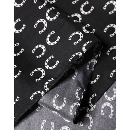 Dolce & Gabbana Black Horseshoe Silk Neck Foulard 136cm x 23cm Scarf