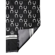 Dolce & Gabbana Black Horseshoe Silk Neck Foulard 136cm x 23cm Scarf