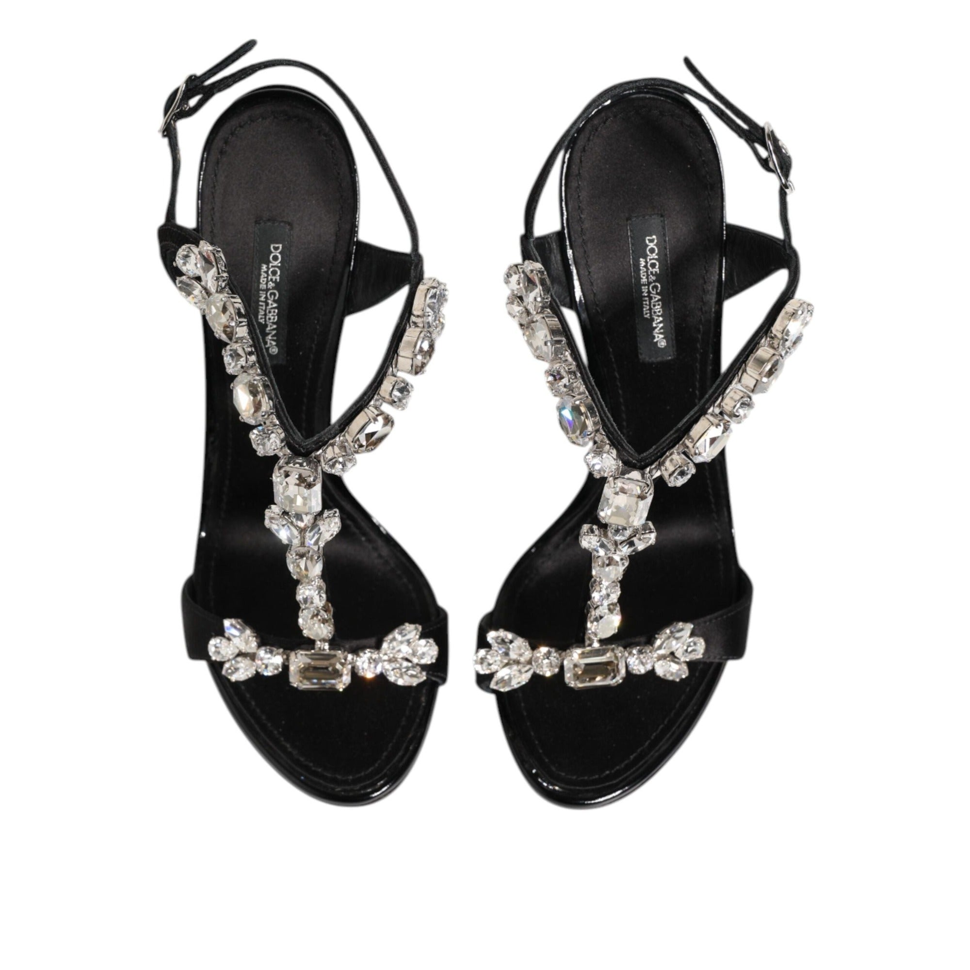 Sandale cu toc din cristale negre Keira Dolce & Gabbana