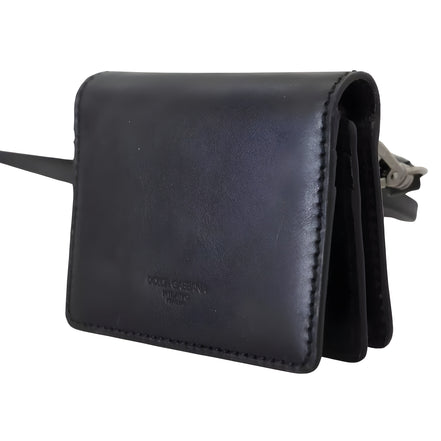 Dolce & Gabbana Black Leather Bifold Shoulder Sling Wallet