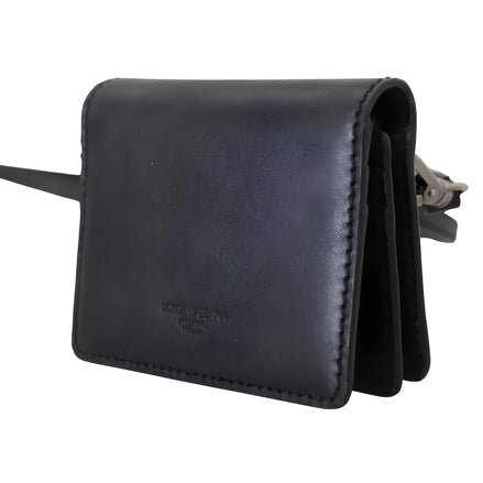 Dolce & Gabbana Black Leather Bifold Shoulder Sling Wallet