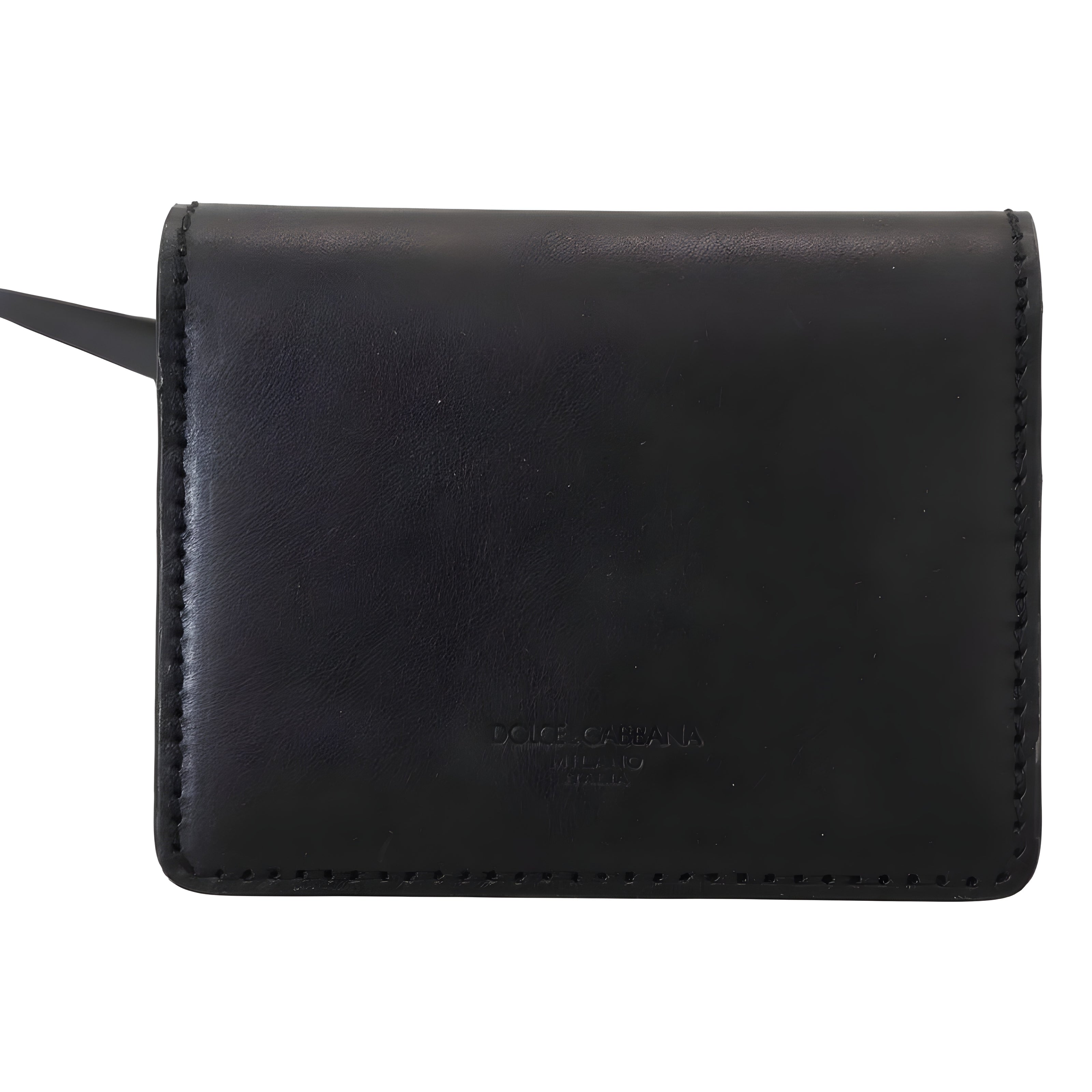 Dolce & Gabbana Black Leather Bifold Shoulder Sling Wallet