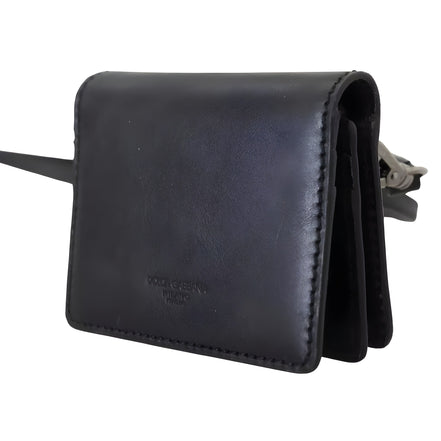 Portofel Dolce & Gabbana negru din piele cu clapetă dublă, tip poșetă de umăr