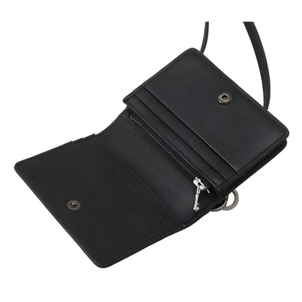 Portofel Dolce & Gabbana negru din piele cu clapetă dublă, tip poșetă de umăr
