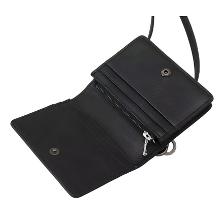 Portofel Dolce & Gabbana negru din piele cu clapetă dublă, tip poșetă de umăr