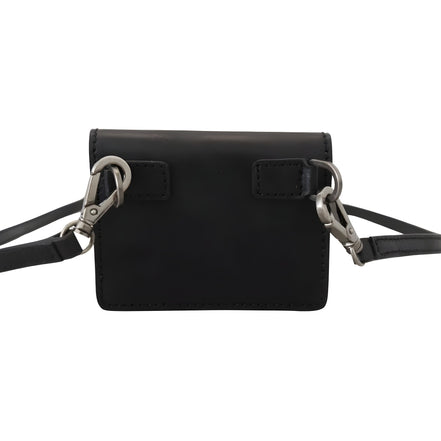 Portofel Dolce & Gabbana negru din piele cu clapetă dublă, tip poșetă de umăr