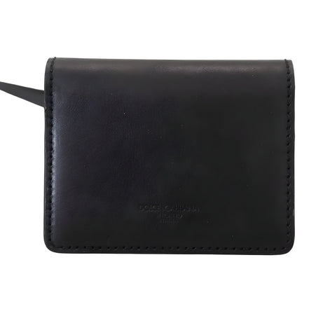 Portofel Dolce & Gabbana negru din piele cu clapetă dublă, tip poșetă de umăr