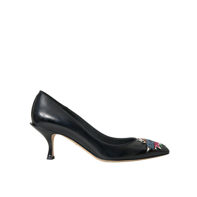 Dolce & Gabbana Black Leather BOOM Patch Pumps