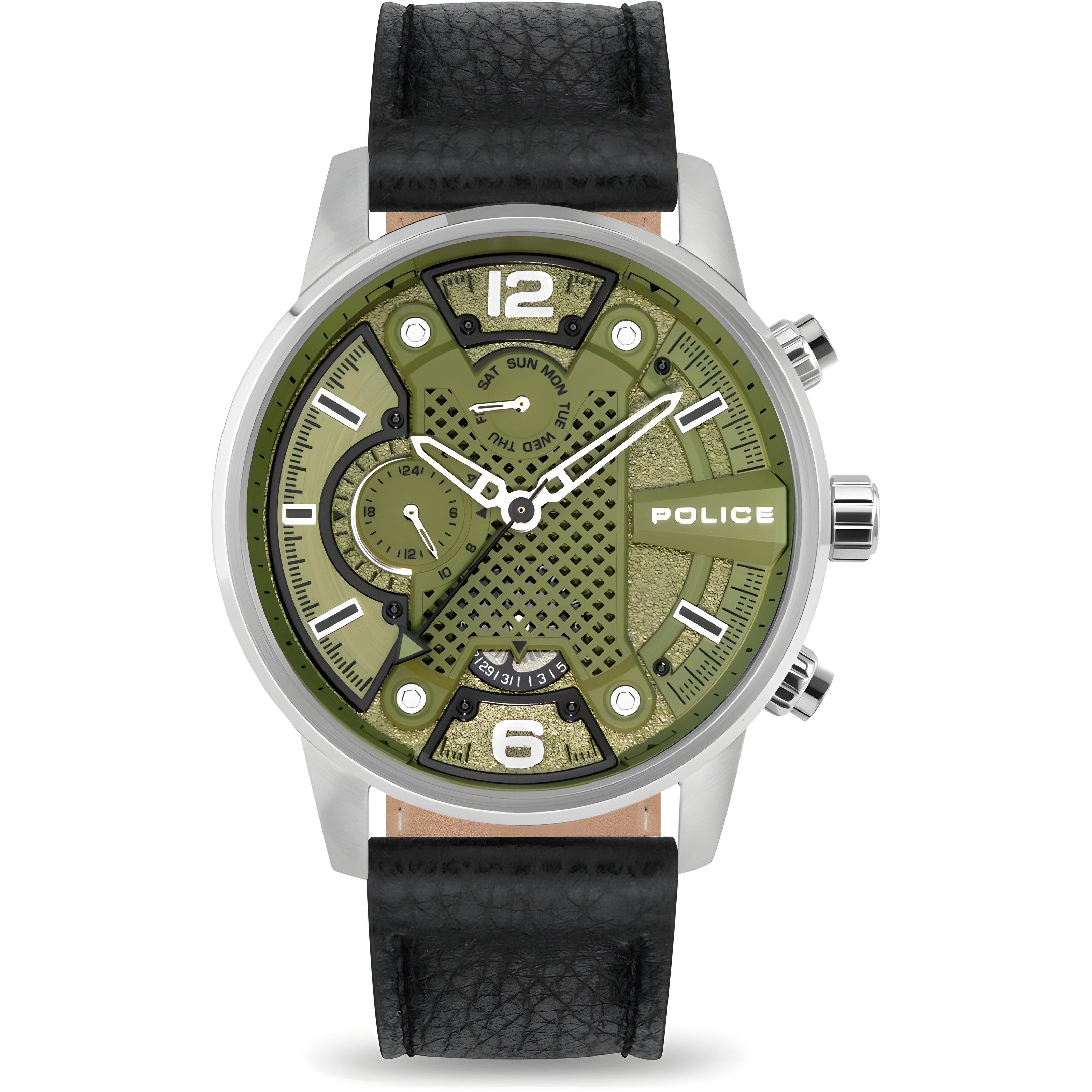 Police Black Leather Bracelet Watch