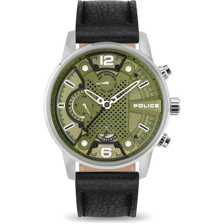 Police Black Leather Bracelet Watch