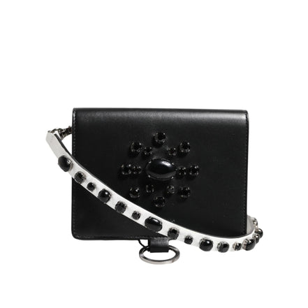 Portofel Dolce & Gabbana din piele neagră cu cristale, tip card holder
