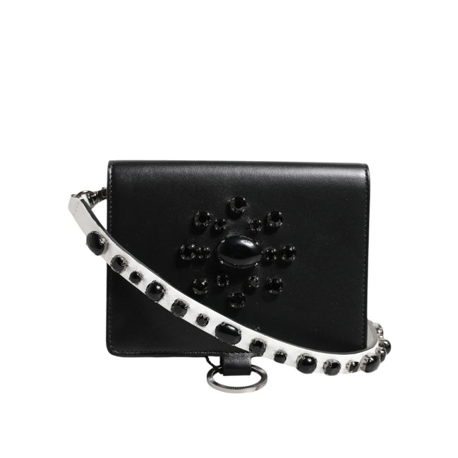 Portofel Dolce & Gabbana din piele neagră cu cristale, tip card holder