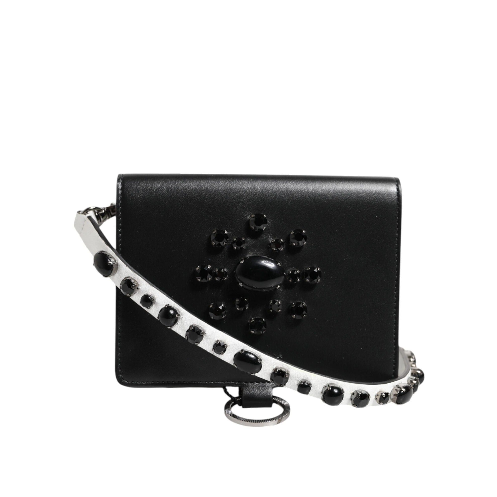 Portofel Dolce & Gabbana din piele neagră cu cristale, tip card holder