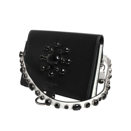 Portofel Dolce & Gabbana din piele neagră cu cristale, tip card holder