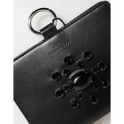 Portofel Dolce & Gabbana din piele neagră cu cristale, tip card holder