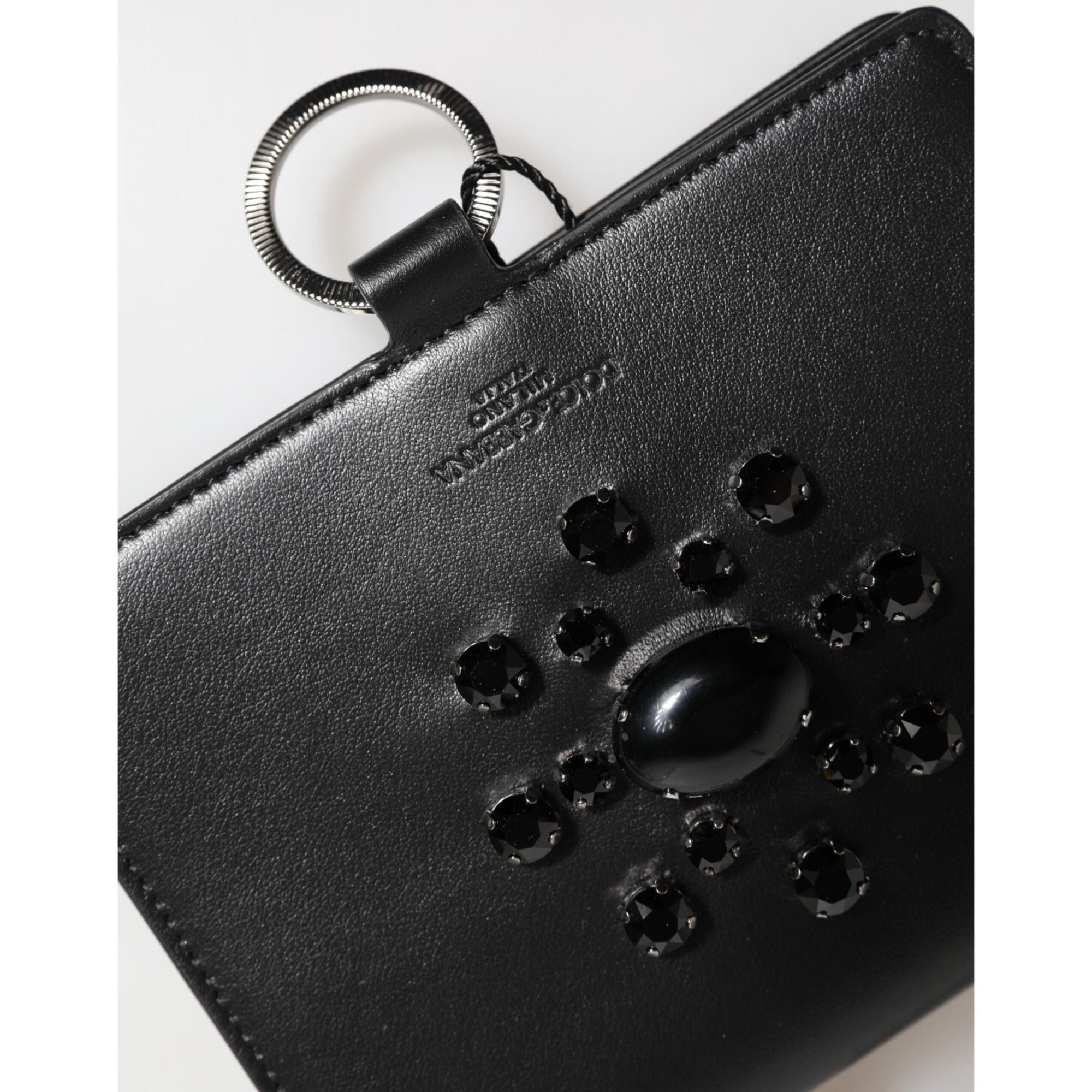 Portofel Dolce & Gabbana din piele neagră cu cristale, tip card holder