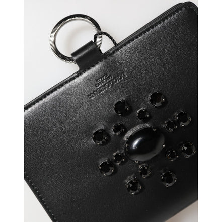 Portofel Dolce & Gabbana din piele neagră cu cristale, tip card holder