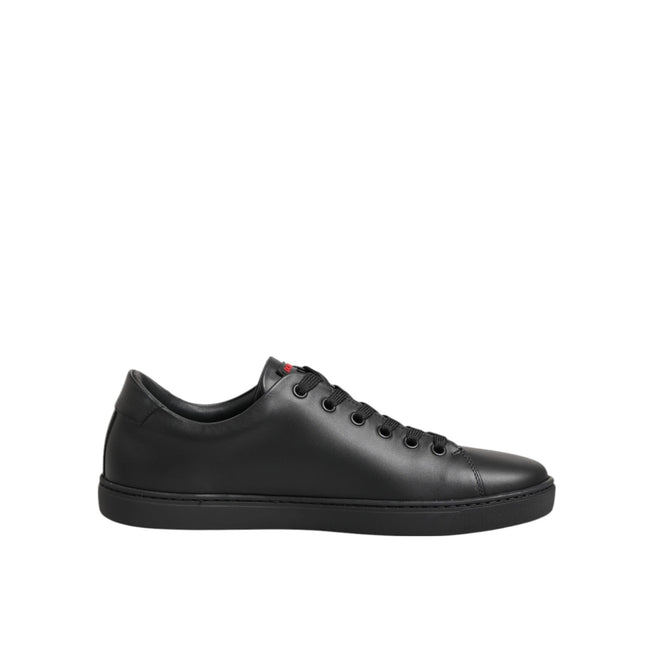 Sneakers low top Dolce & Gabbana negri din piele cu inimă de cristal