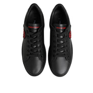 Sneakers low top Dolce & Gabbana negri din piele cu inimă de cristal