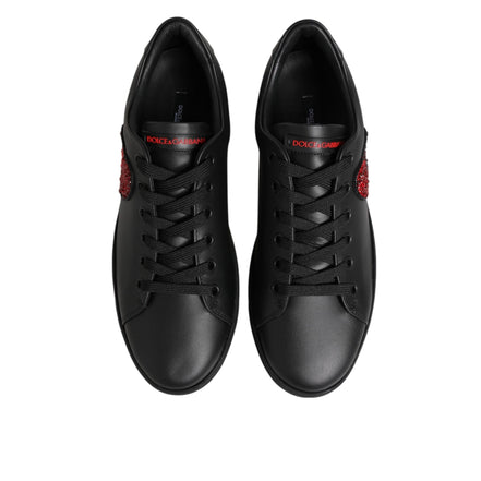 Sneakers low top Dolce & Gabbana negri din piele cu inimă de cristal