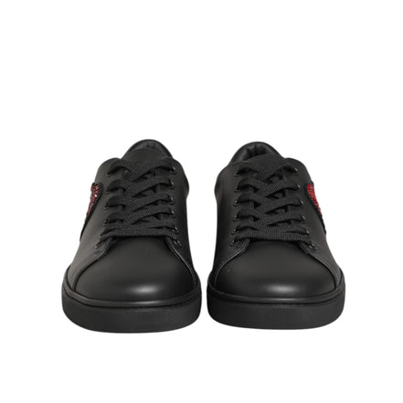 Sneakers Dolce & Gabbana negri din piele cu inimă de cristal