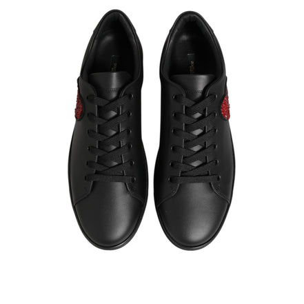 Sneakers Dolce & Gabbana negri din piele cu inimă de cristal