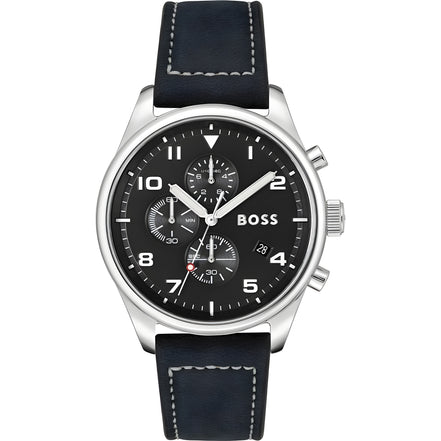 Ceas elegant Hugo Boss din piele neagră