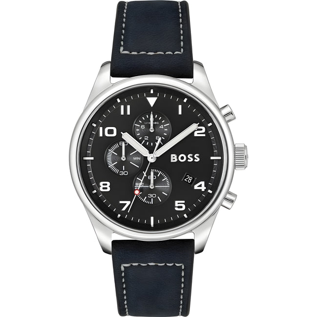 Ceas elegant Hugo Boss din piele neagră