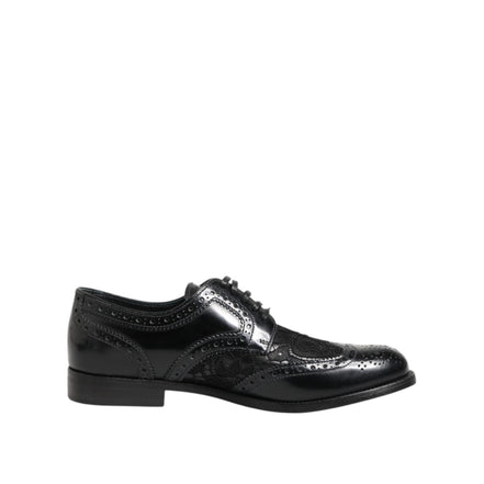 Dolce & Gabbana Black Leather Floral Lace Dress Shoes