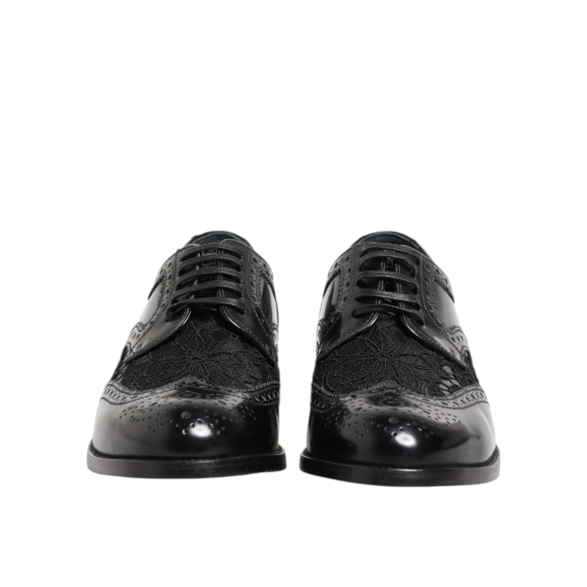 Dolce & Gabbana Black Leather Floral Lace Dress Shoes