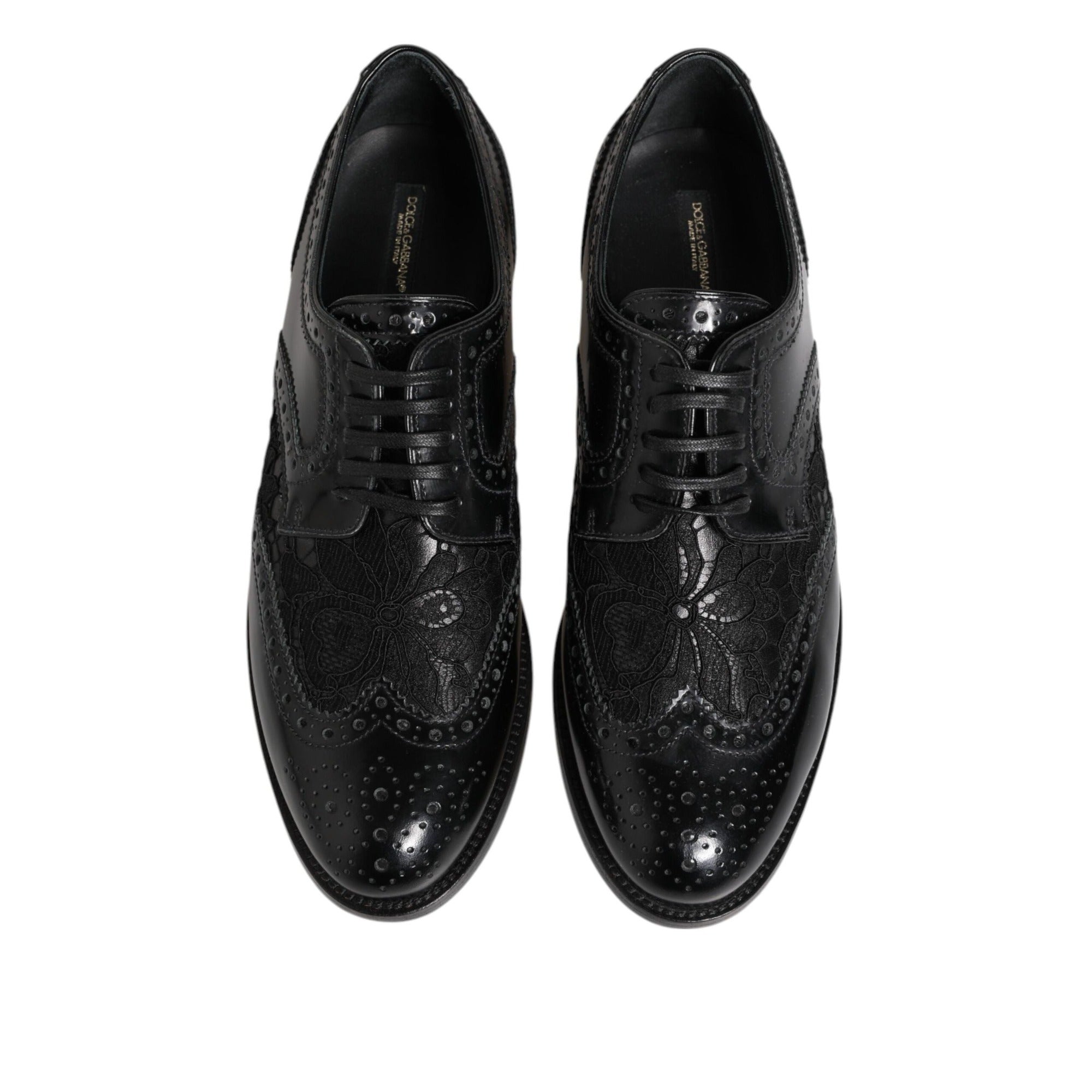 Dolce & Gabbana Black Leather Floral Lace Dress Shoes