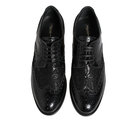 Dolce & Gabbana Black Leather Floral Lace Dress Shoes
