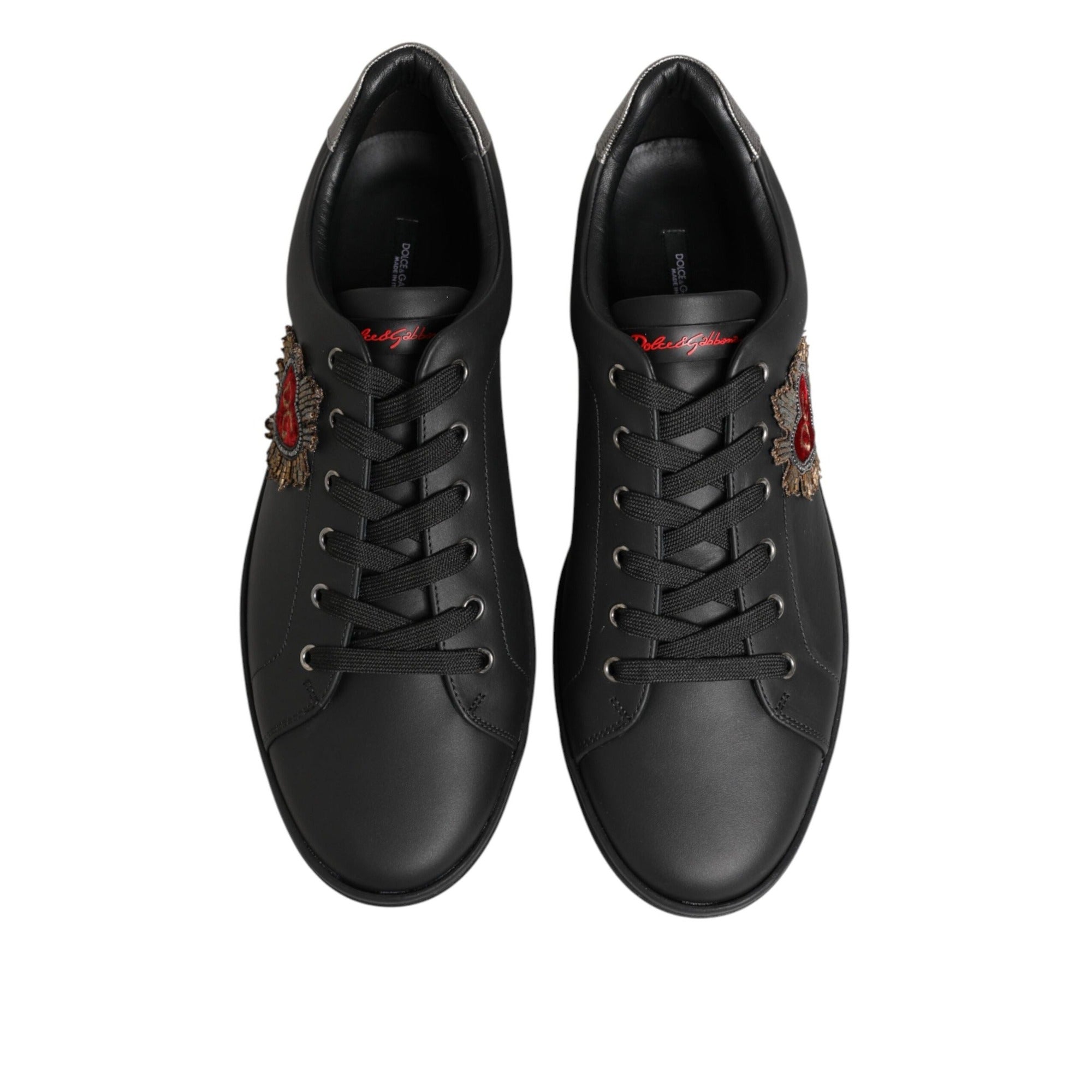 Adidași Dolce & Gabbana din piele neagră cu aplicații inimioară