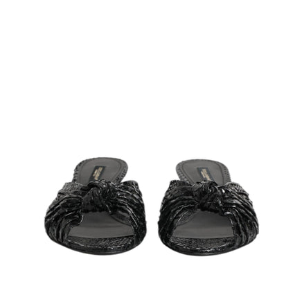 Dolce & Gabbana Black Leather Heel Slide Sandals
